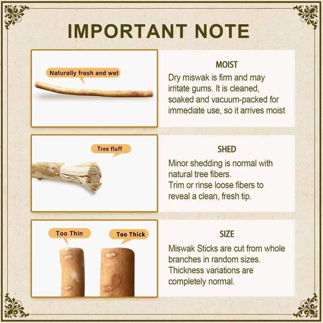 Miswak Sticks for Teeth Pack of 4 - Vacuum Sealed Traditional Sewak Natural Miswak Toothbrush - for Healthy Teeths,Gums and Fresh Breath