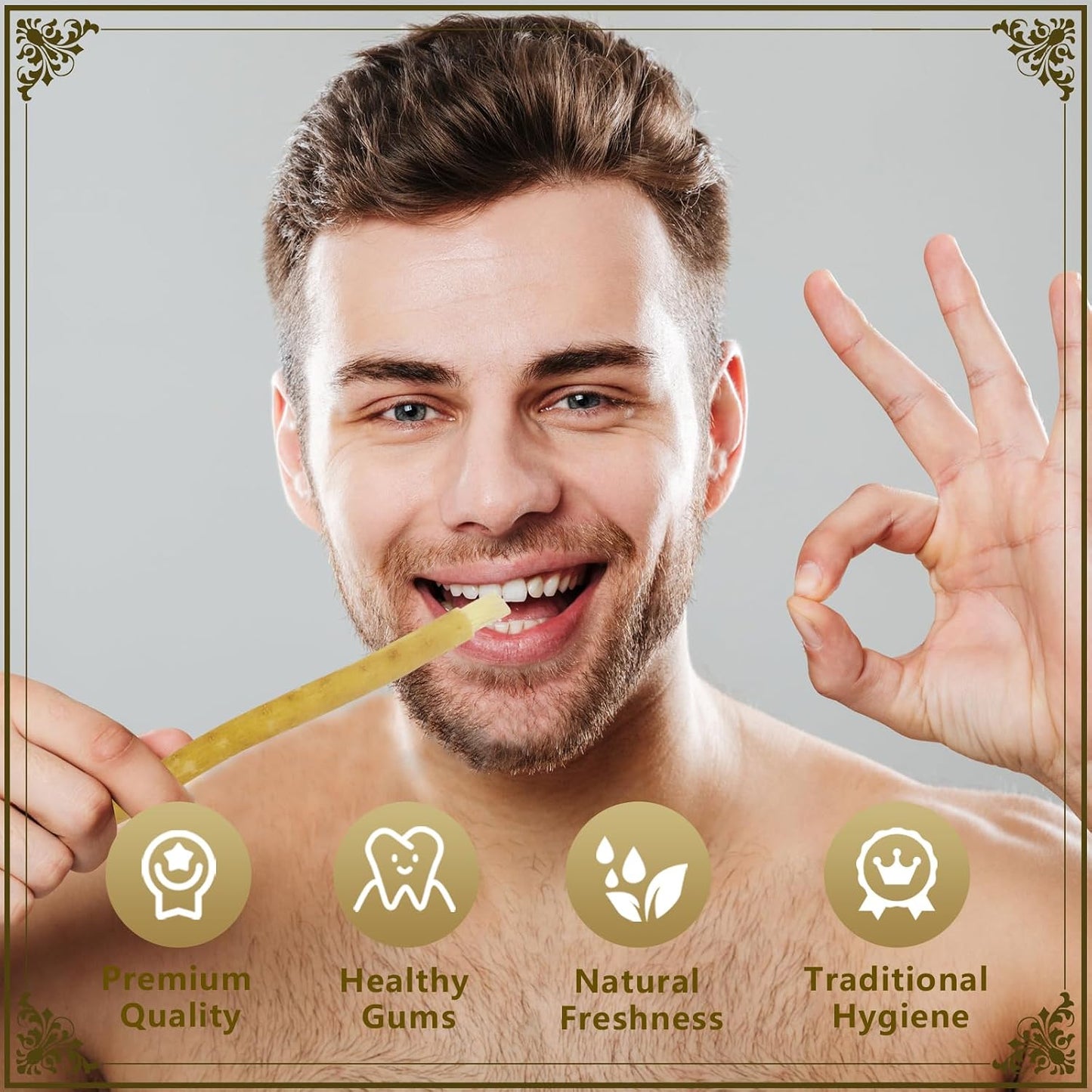 Miswak Sticks for Teeth Pack of 4 - Vacuum Sealed Traditional Sewak Natural Miswak Toothbrush - for Healthy Teeths,Gums and Fresh Breath