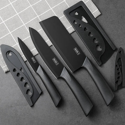 Kitchen knife set, including cleaver, chef's knife, and fruit knife, with knife block, suitable for peeling meat and vegetables