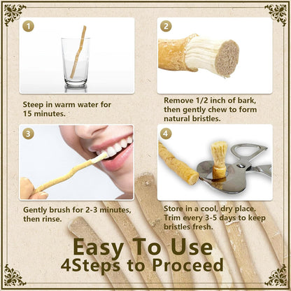 Miswak Sticks for Teeth Pack of 4 - Vacuum Sealed Traditional Sewak Natural Miswak Toothbrush - for Healthy Teeths,Gums and Fresh Breath