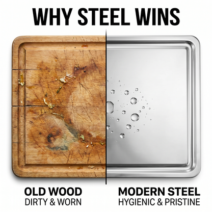 Stainless Steel Cutting Board - Before and After vs Wood