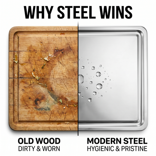 Stainless Steel Cutting Board - Before and After vs Wood