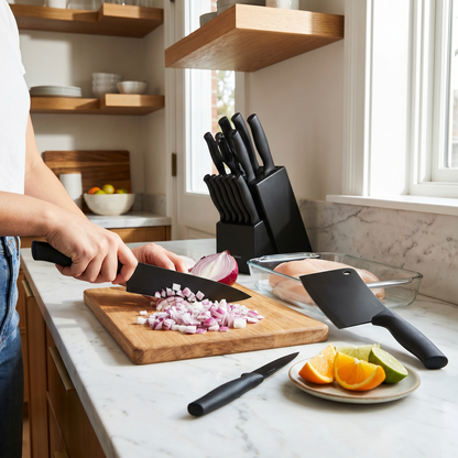 Black Knife Set - All 3 Knives In Action